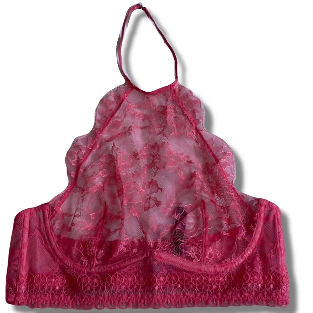 Fairycore Y2K Victoria’s Secret Sheer Lace Halter Bralette Pink Size 34B - Picture 2 of 6